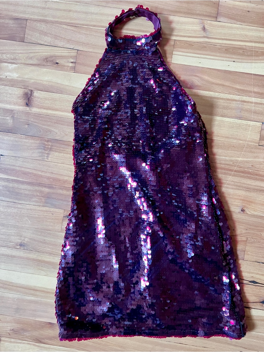 Stunning Burgundy Sequin Mini Halter Dress